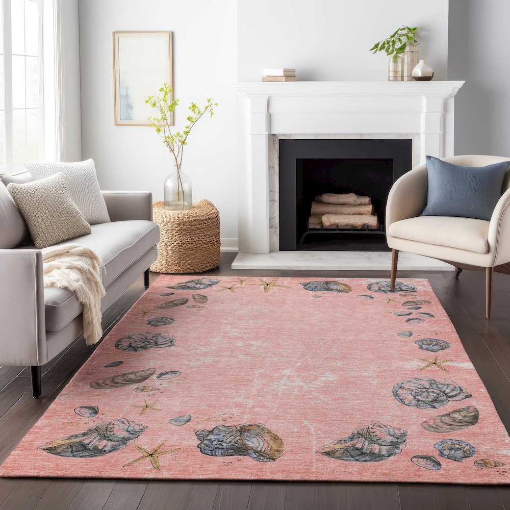 Premium Machine Washable Mayfield  Peach 8' x 10' Rug. Picture 6
