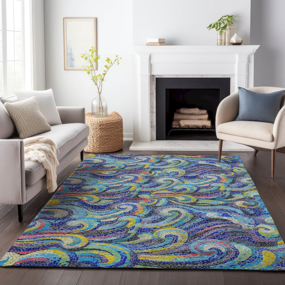 Premium Machine Washable Mayfield  Ocean 8' x 10' Rug. Picture 6