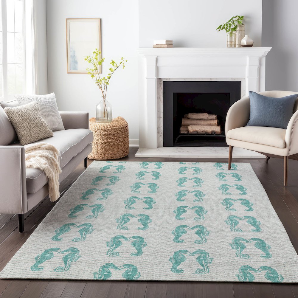 Premium Machine Washable Mayfield  Aqua 8' x 10' Rug. Picture 6