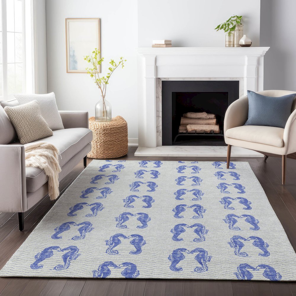 Premium Machine Washable Mayfield  Blue 8' x 10' Rug. Picture 6