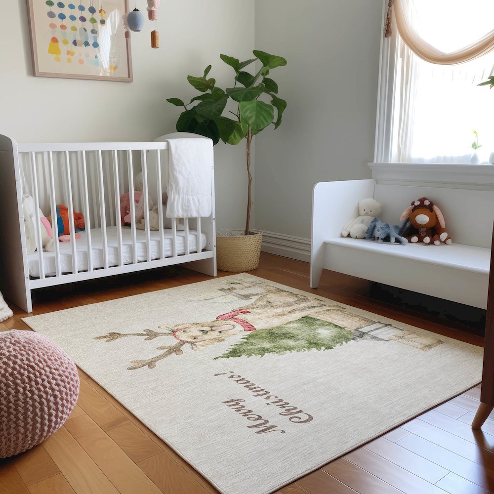 Premium Machine Washable Mayfield  Taupe 8' x 10' Rug. Picture 5