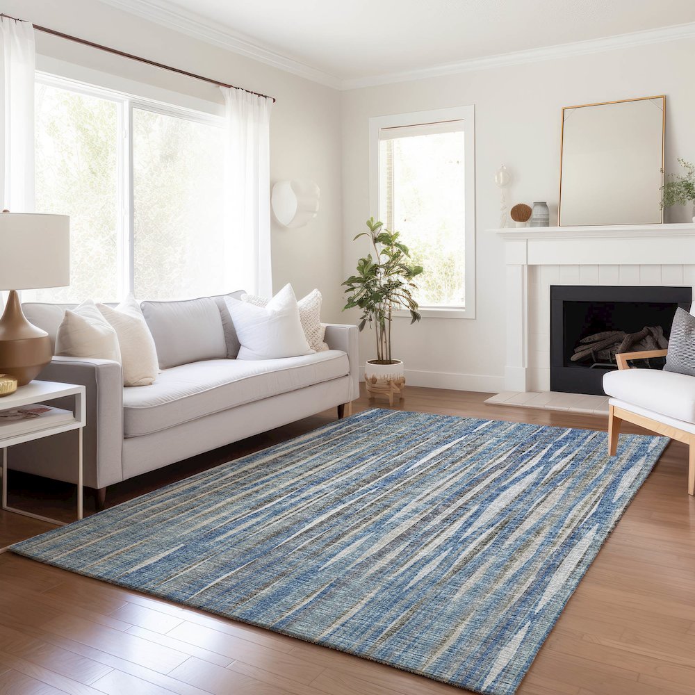 Premium Machine Washable Mayfield  Blue 8' x 10' Rug. Picture 6