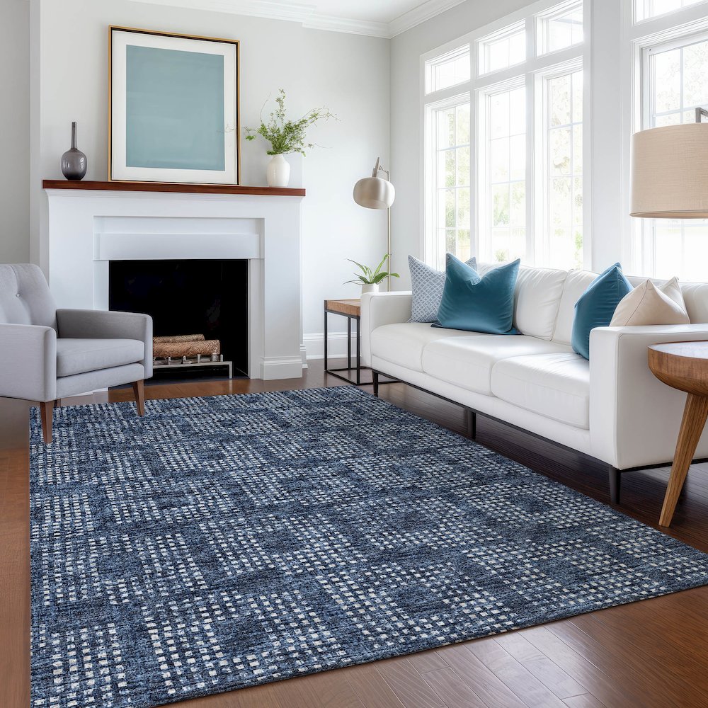 Premium Machine Washable Mayfield  Blue 8' x 10' Rug. Picture 5