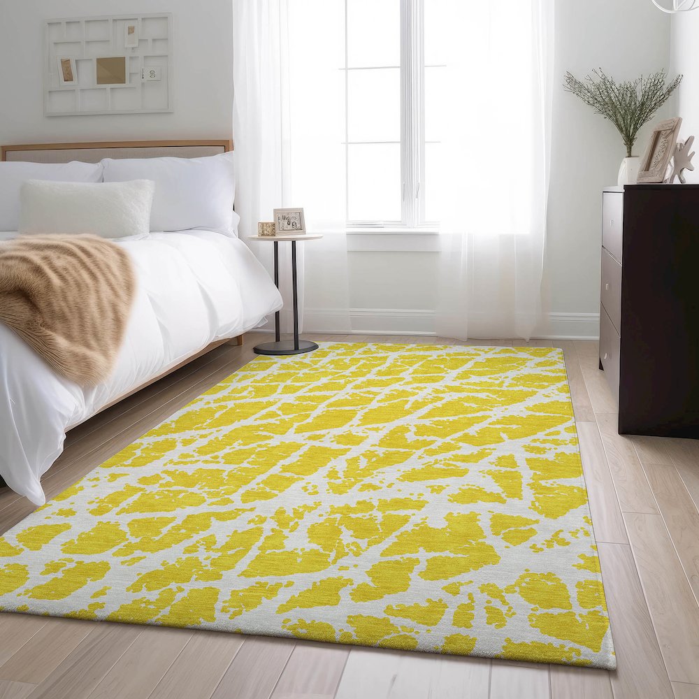 Premium Machine Washable Mayfield  Yellow 8' x 10' Rug. Picture 5
