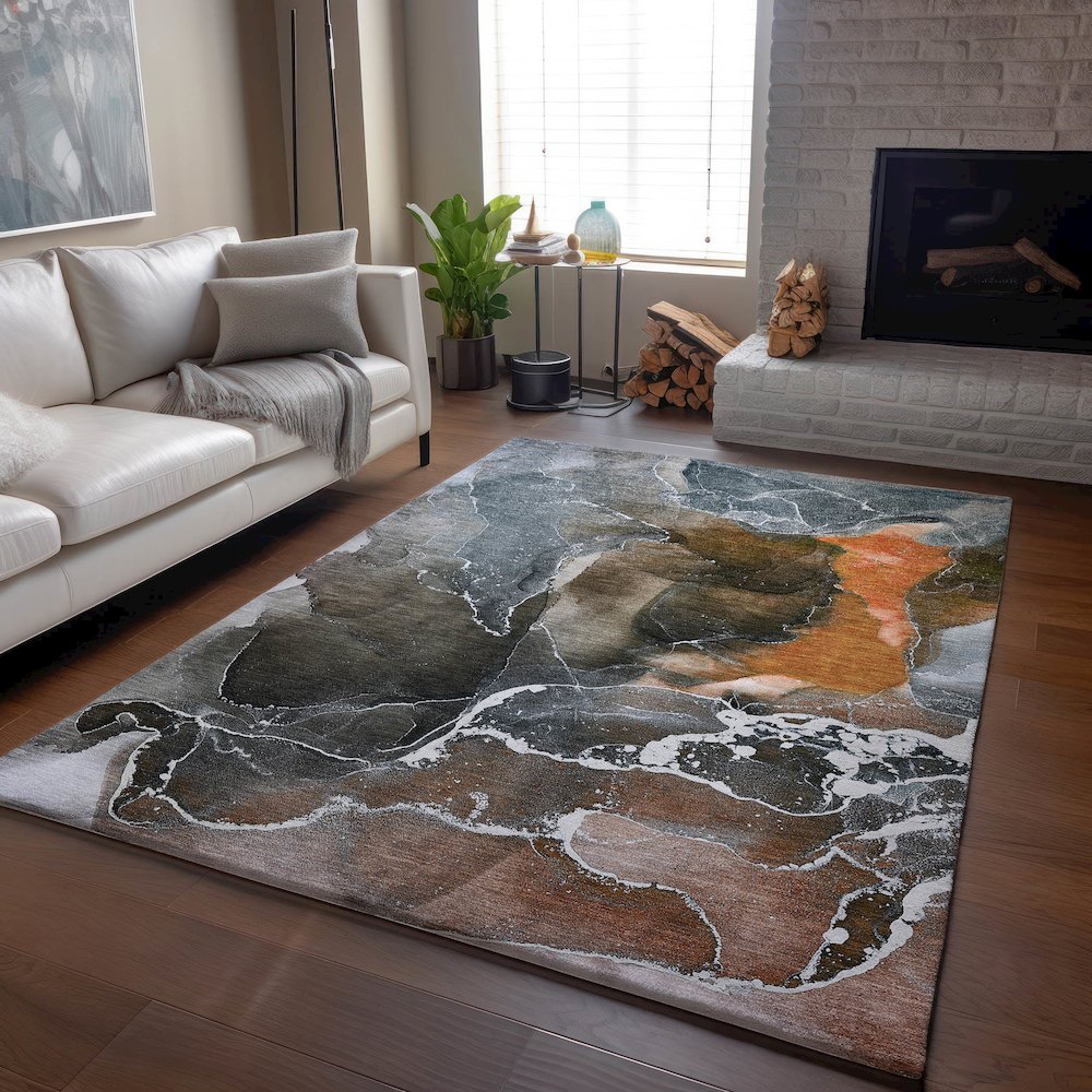Premium Machine Washable Mayfield  Orange 8' x 10' Rug. Picture 6