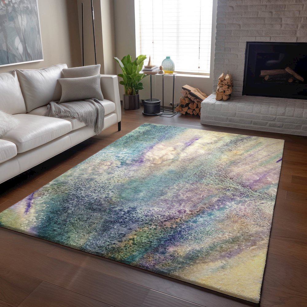 Premium Machine Washable Mayfield  Blue 8' x 10' Rug. Picture 6
