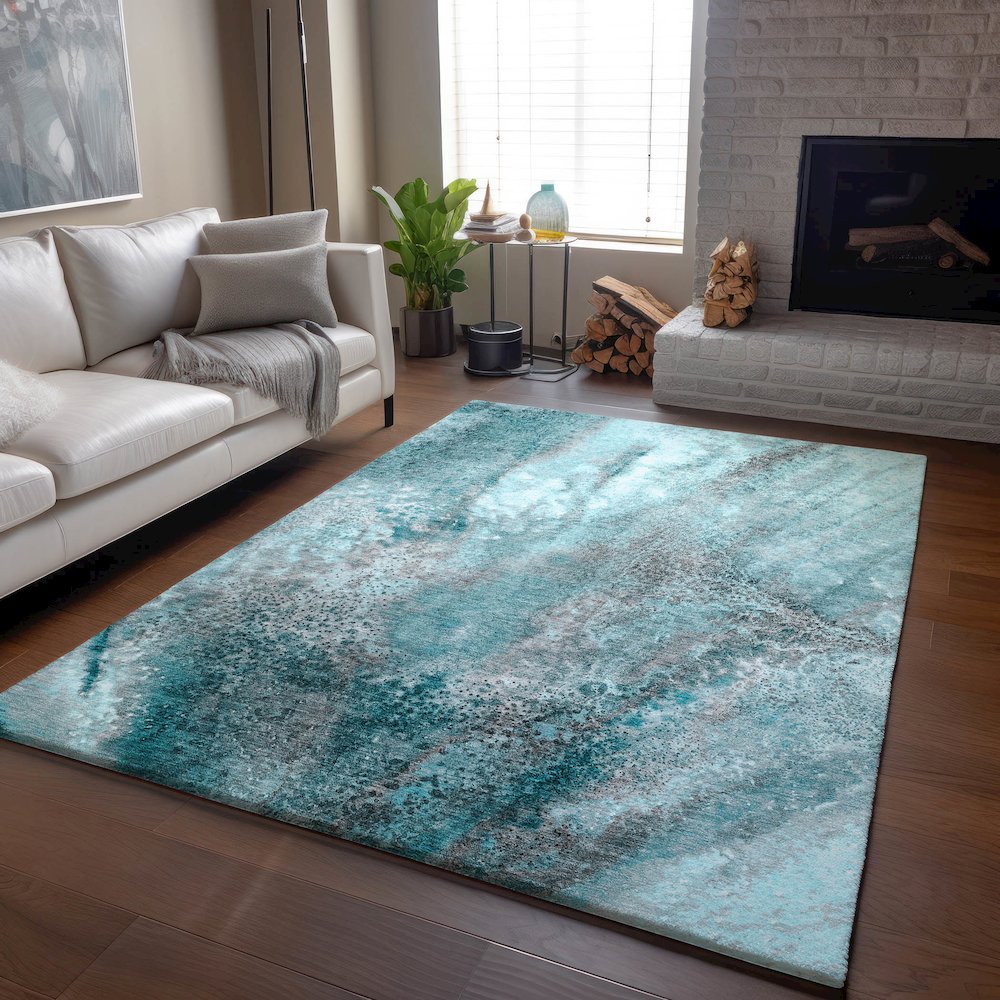 Premium Machine Washable Mayfield  Teal 8' x 10' Rug. Picture 6