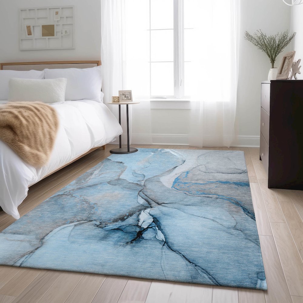 Premium Machine Washable Mayfield  Blue 8' x 10' Rug. Picture 5
