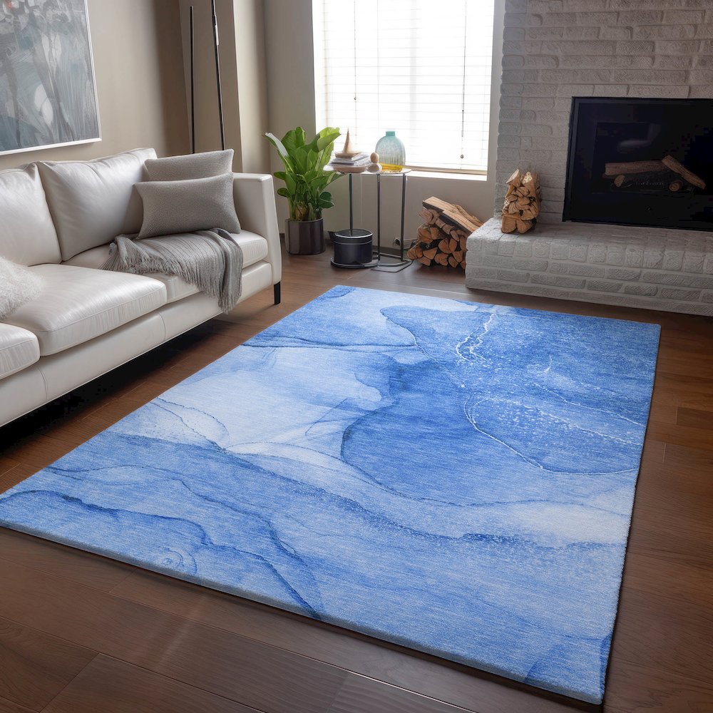 Premium Machine Washable Mayfield  Blue 8' x 10' Rug. Picture 6
