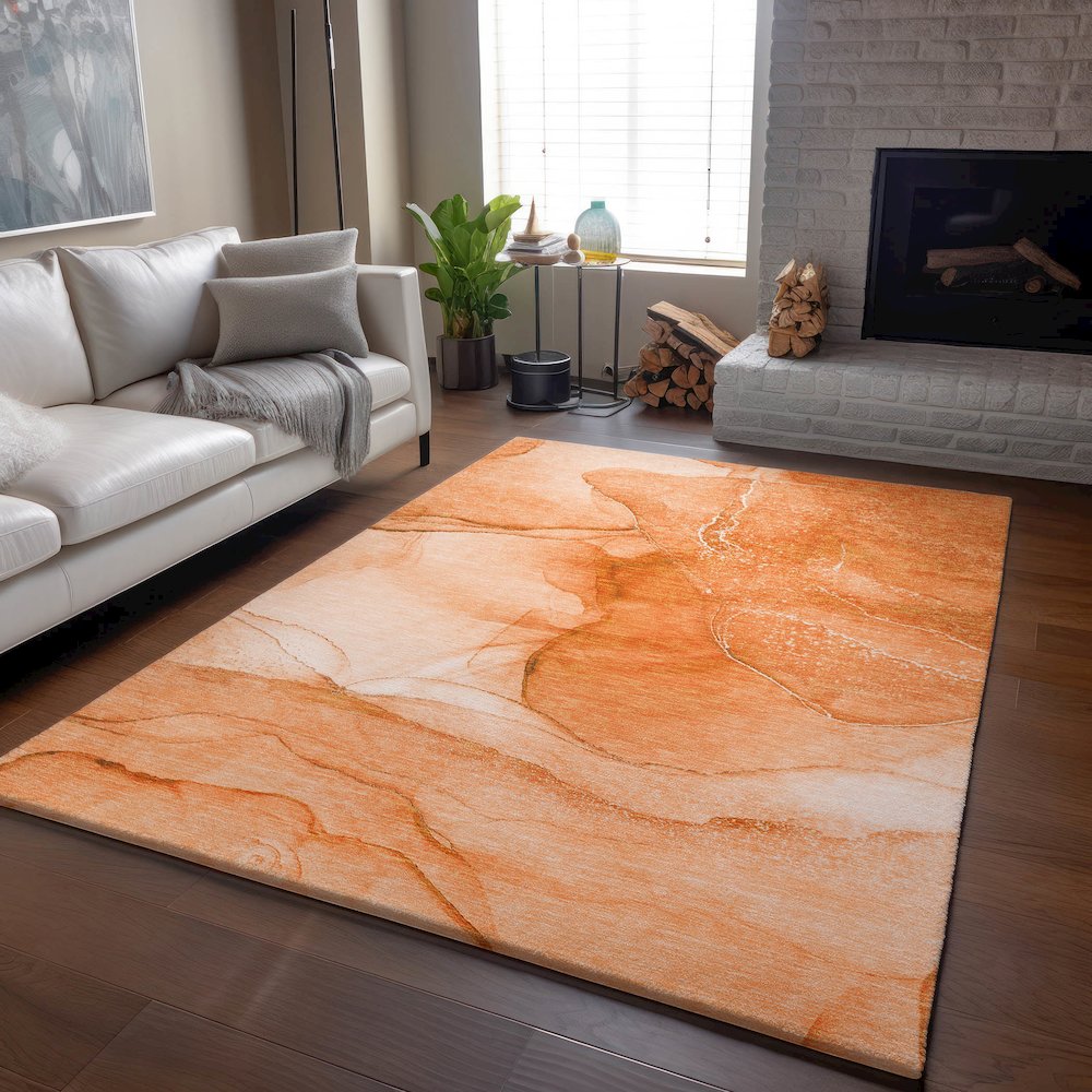 Premium Machine Washable Mayfield  Orange 8' x 10' Rug. Picture 6