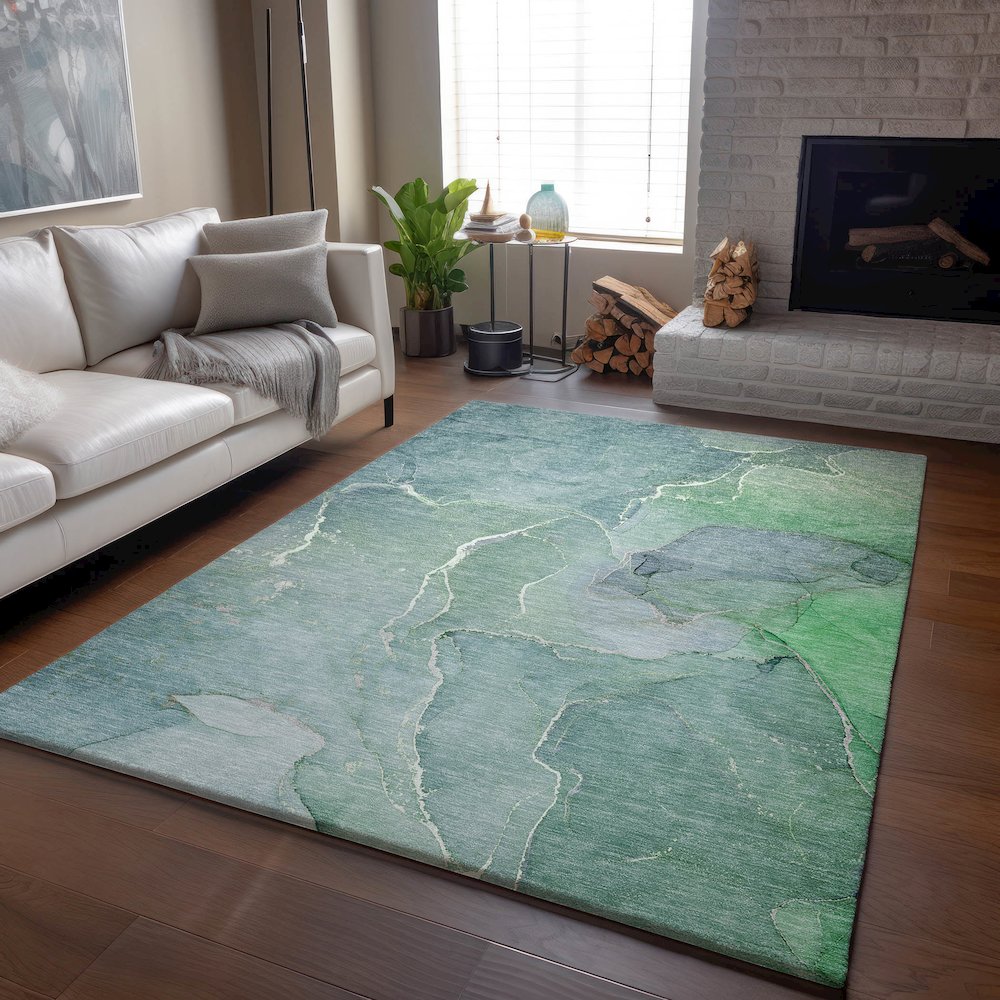Premium Machine Washable Mayfield  Teal 8' x 10' Rug. Picture 6