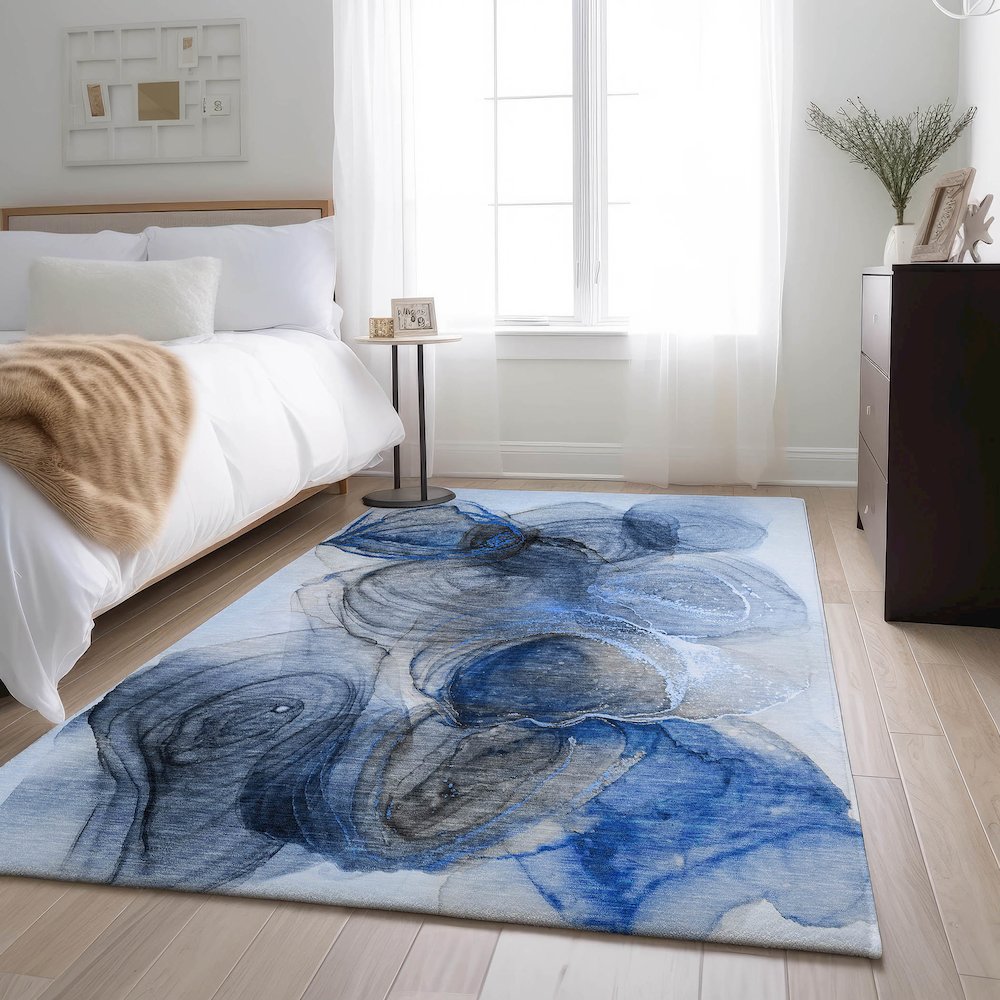 Premium Machine Washable Mayfield  Navy 8' x 10' Rug. Picture 5