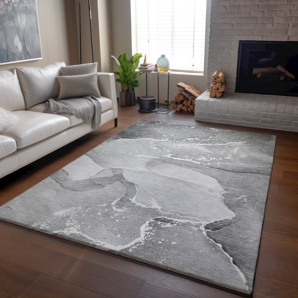 Premium Machine Washable Mayfield  Gray 8' x 10' Rug. Picture 6