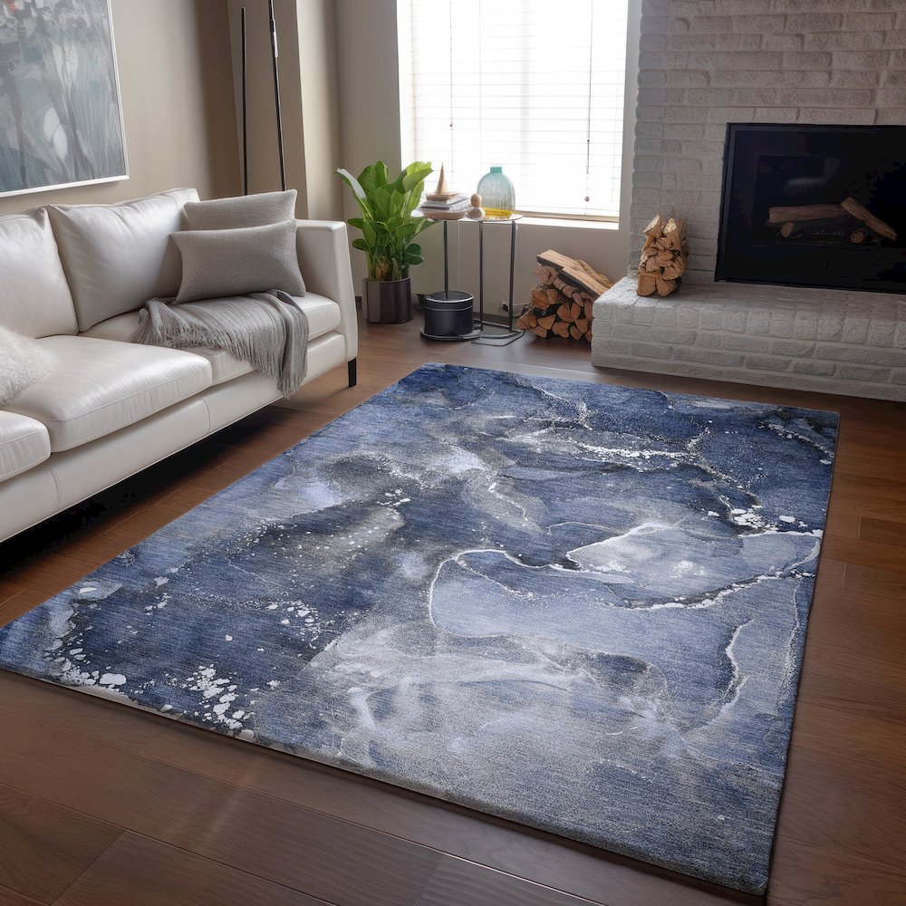 Premium Machine Washable Mayfield  Navy 8' x 10' Rug. Picture 6