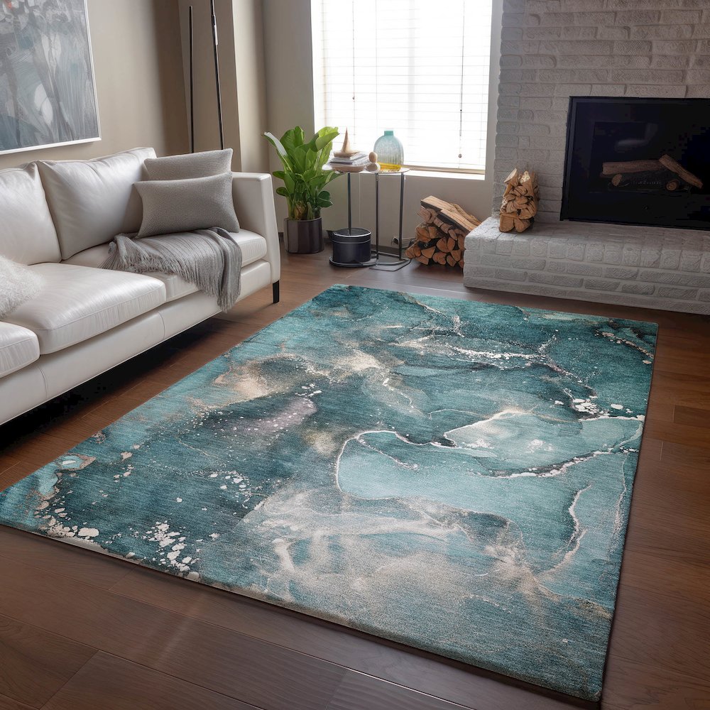 Premium Machine Washable Mayfield  Teal 8' x 10' Rug. Picture 6