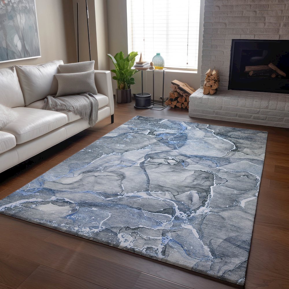 Premium Machine Washable Mayfield  Blue 8' x 10' Rug. Picture 6