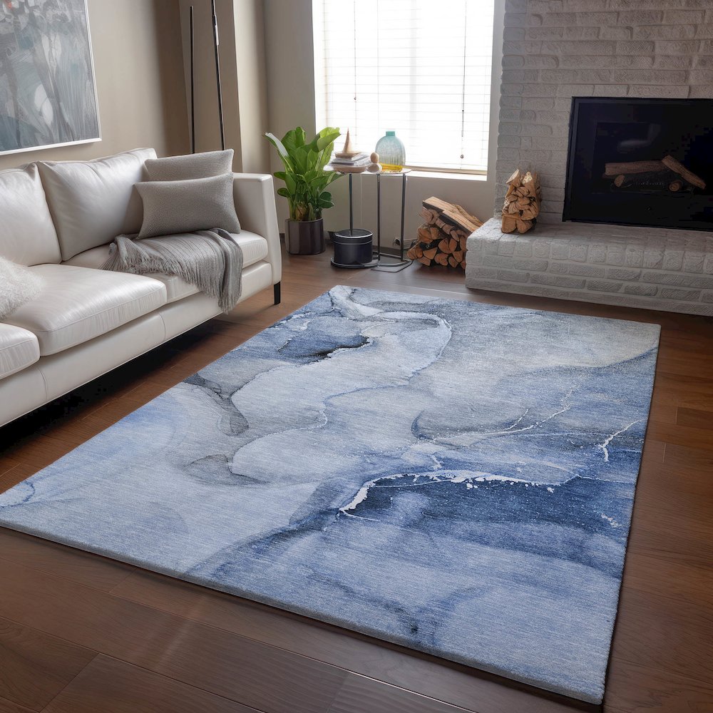 Premium Machine Washable Mayfield  Blue 8' x 10' Rug. Picture 6