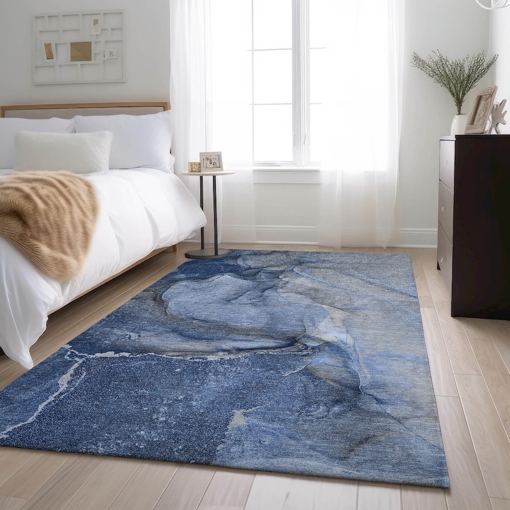 Premium Machine Washable Mayfield  Navy 8' x 10' Rug. Picture 5
