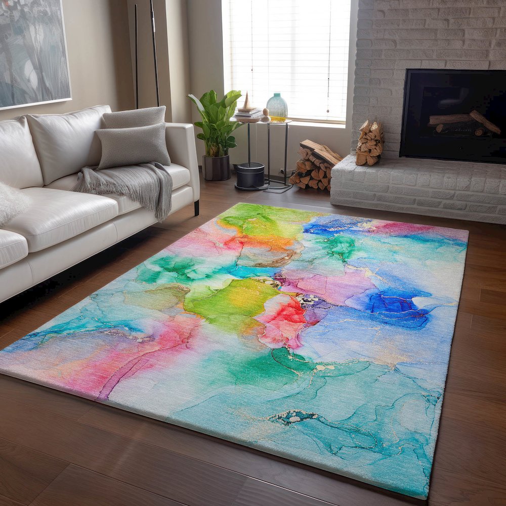 Premium Machine Washable Mayfield  Blue 8' x 10' Rug. Picture 6