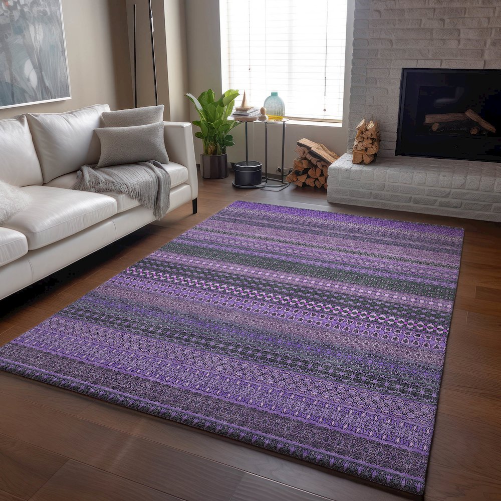 Premium Machine Washable Mayfield  Purple 8' x 10' Rug. Picture 6