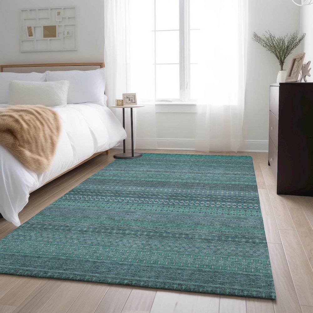 Premium Machine Washable Mayfield  Turquoise 8' x 10' Rug. Picture 5
