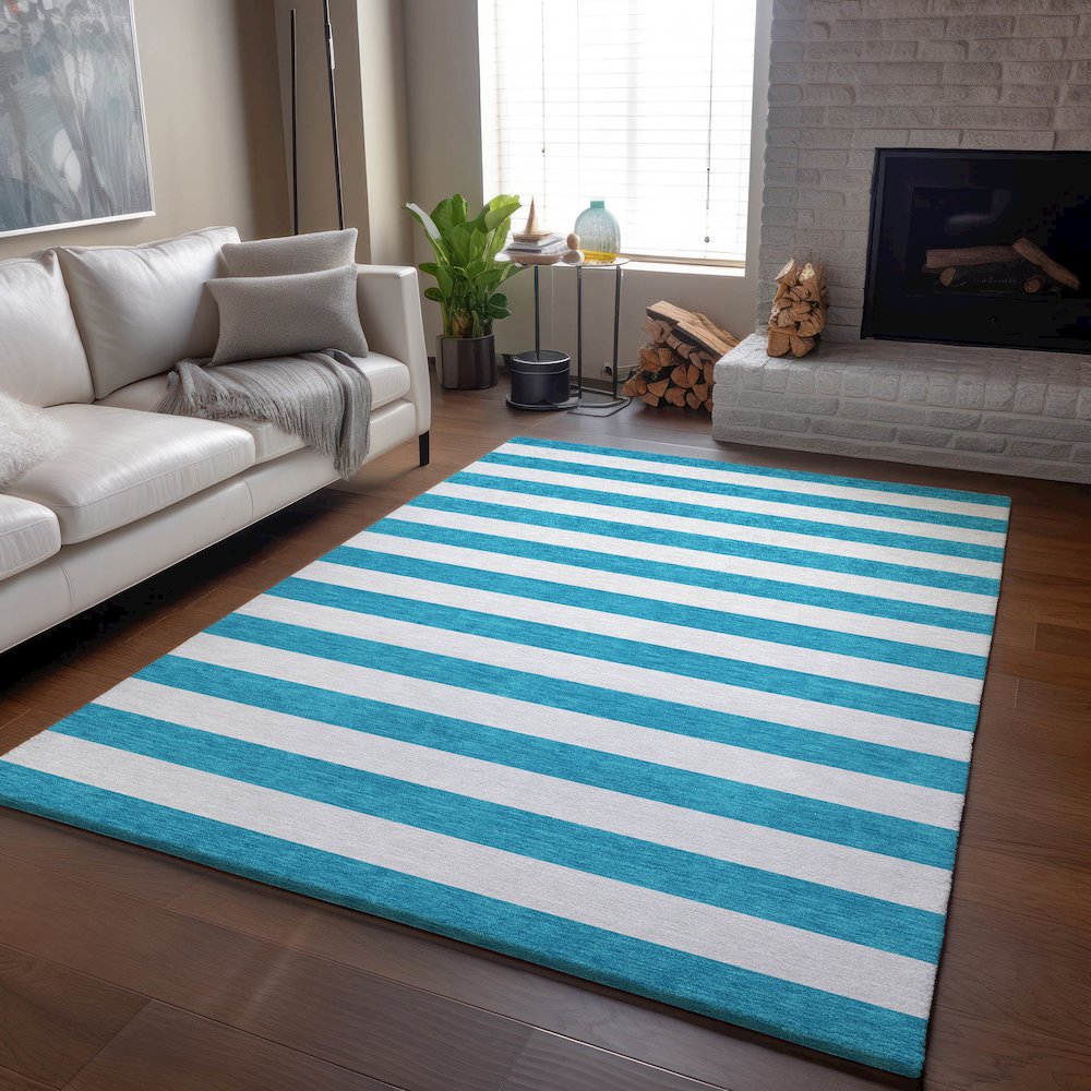 Premium Machine Washable Mayfield  Teal 8' x 10' Rug. Picture 6