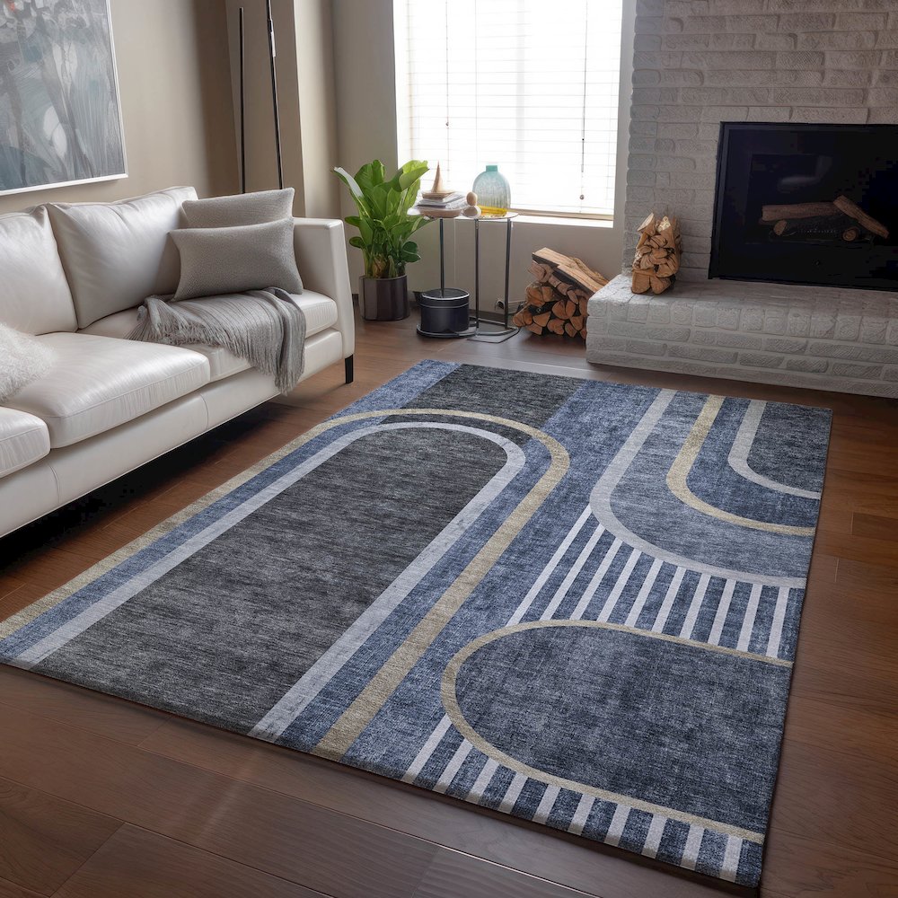 Premium Machine Washable Mayfield  Navy 8' x 10' Rug. Picture 6