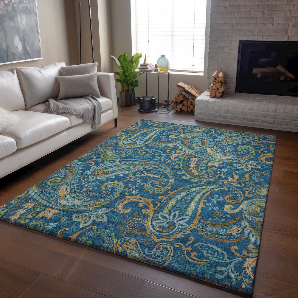 Premium Machine Washable Mayfield  Navy 8' x 10' Rug. Picture 6