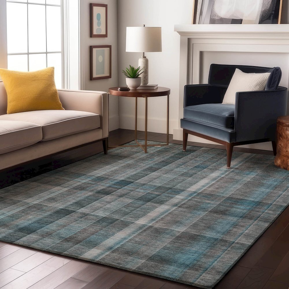 Premium Machine Washable Mayfield  Teal 8' x 10' Rug. Picture 5