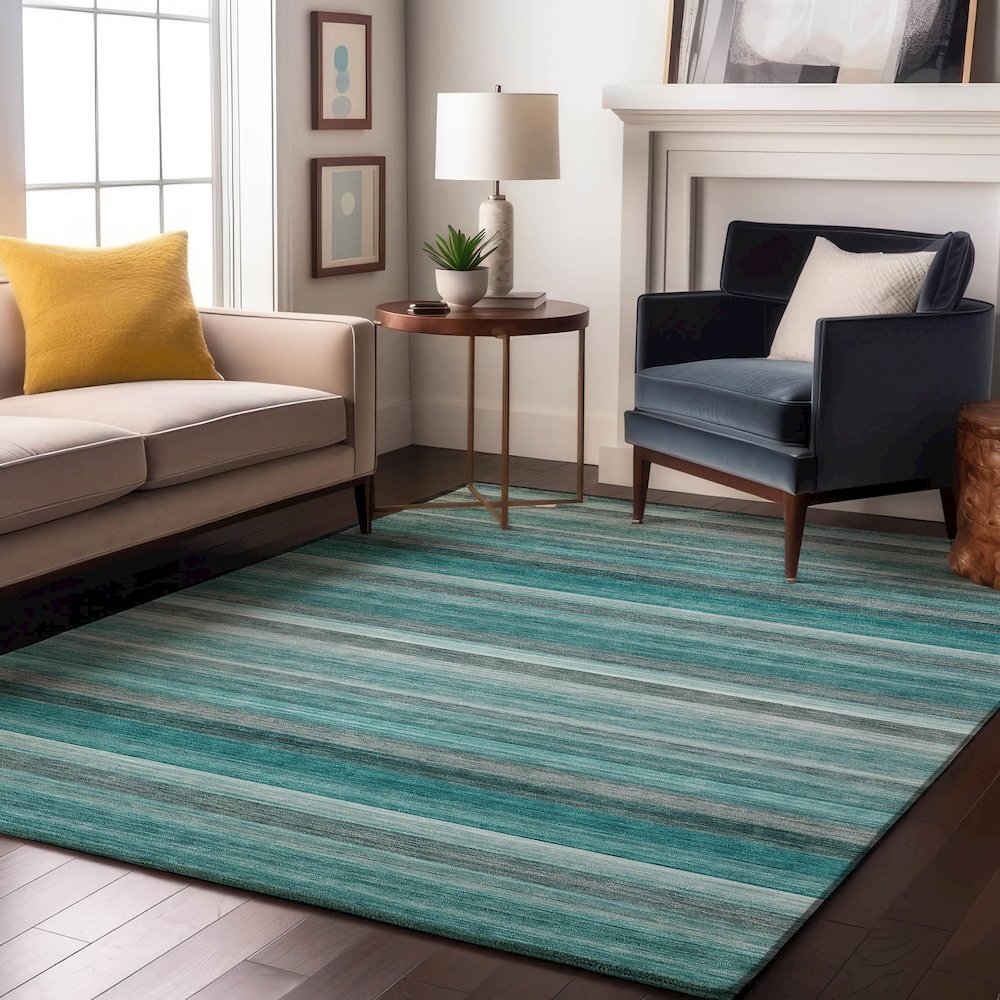Premium Machine Washable Mayfield  Teal 8' x 10' Rug. Picture 5