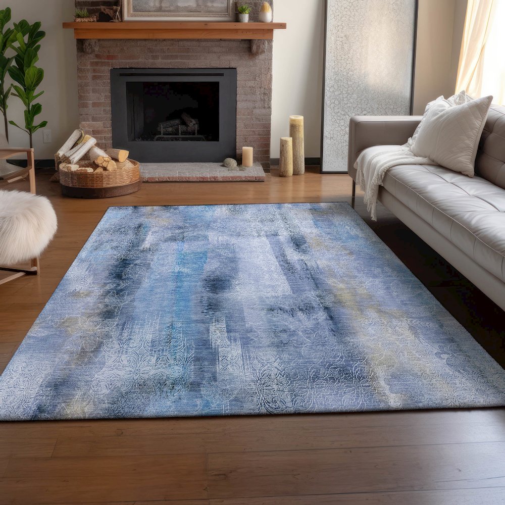 Premium Machine Washable Mayfield  Blue 8' x 10' Rug. Picture 6