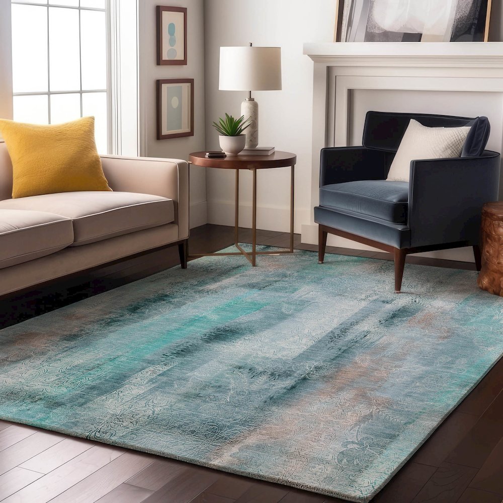 Premium Machine Washable Mayfield  Teal 8' x 10' Rug. Picture 5