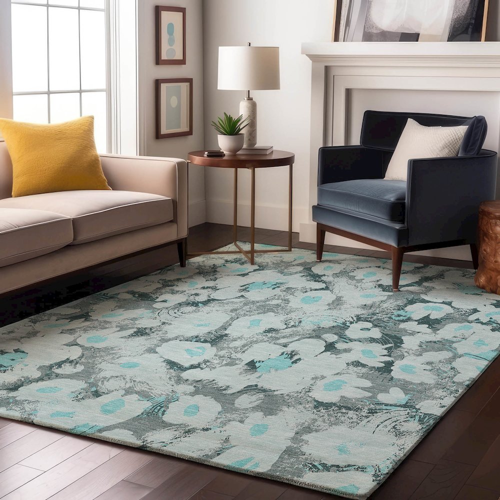 Premium Machine Washable Mayfield  Teal 8' x 10' Rug. Picture 5