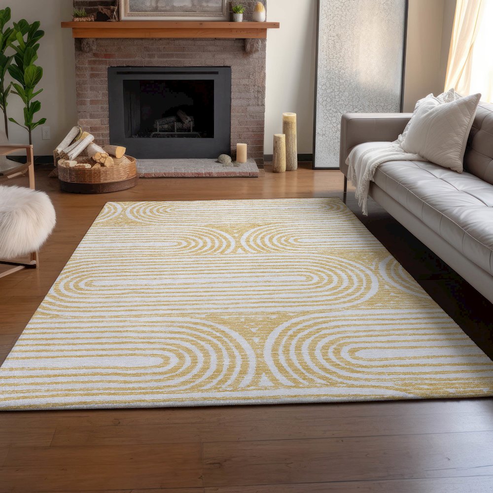 Premium Machine Washable Mayfield  Gold 8' x 10' Rug. Picture 6