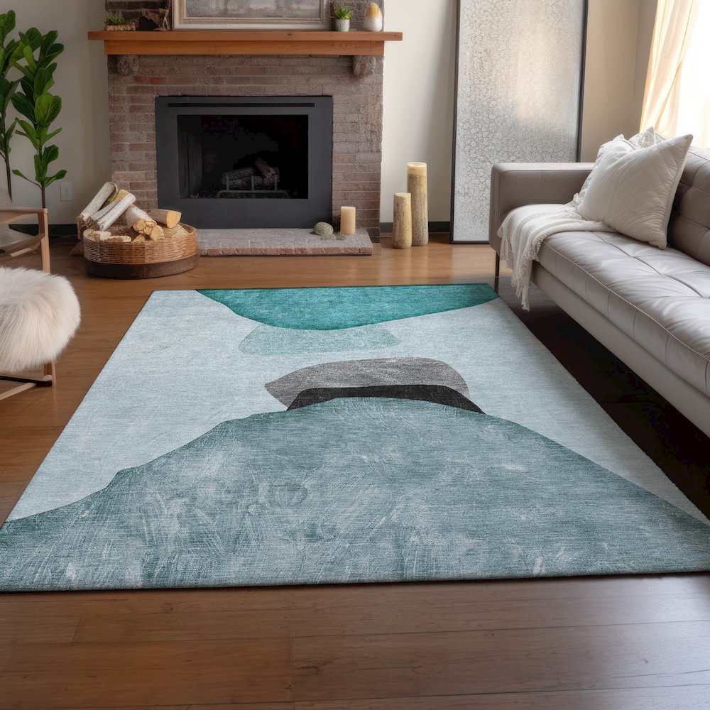 Premium Machine Washable Mayfield  Teal 8' x 10' Rug. Picture 6