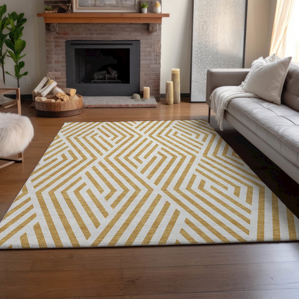 Premium Machine Washable Mayfield  Gold 8' x 10' Rug. Picture 6