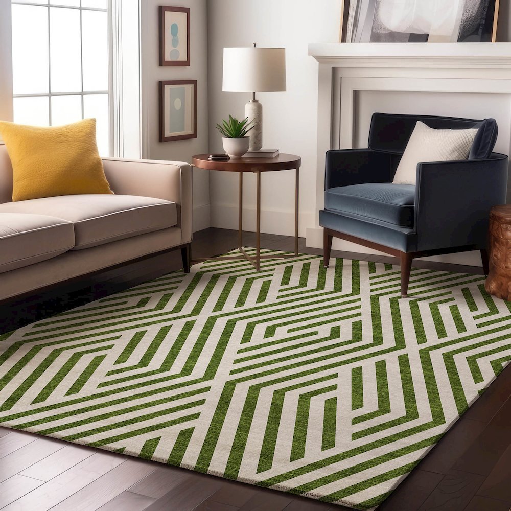 Premium Machine Washable Mayfield  Olive 8' x 10' Rug. Picture 5