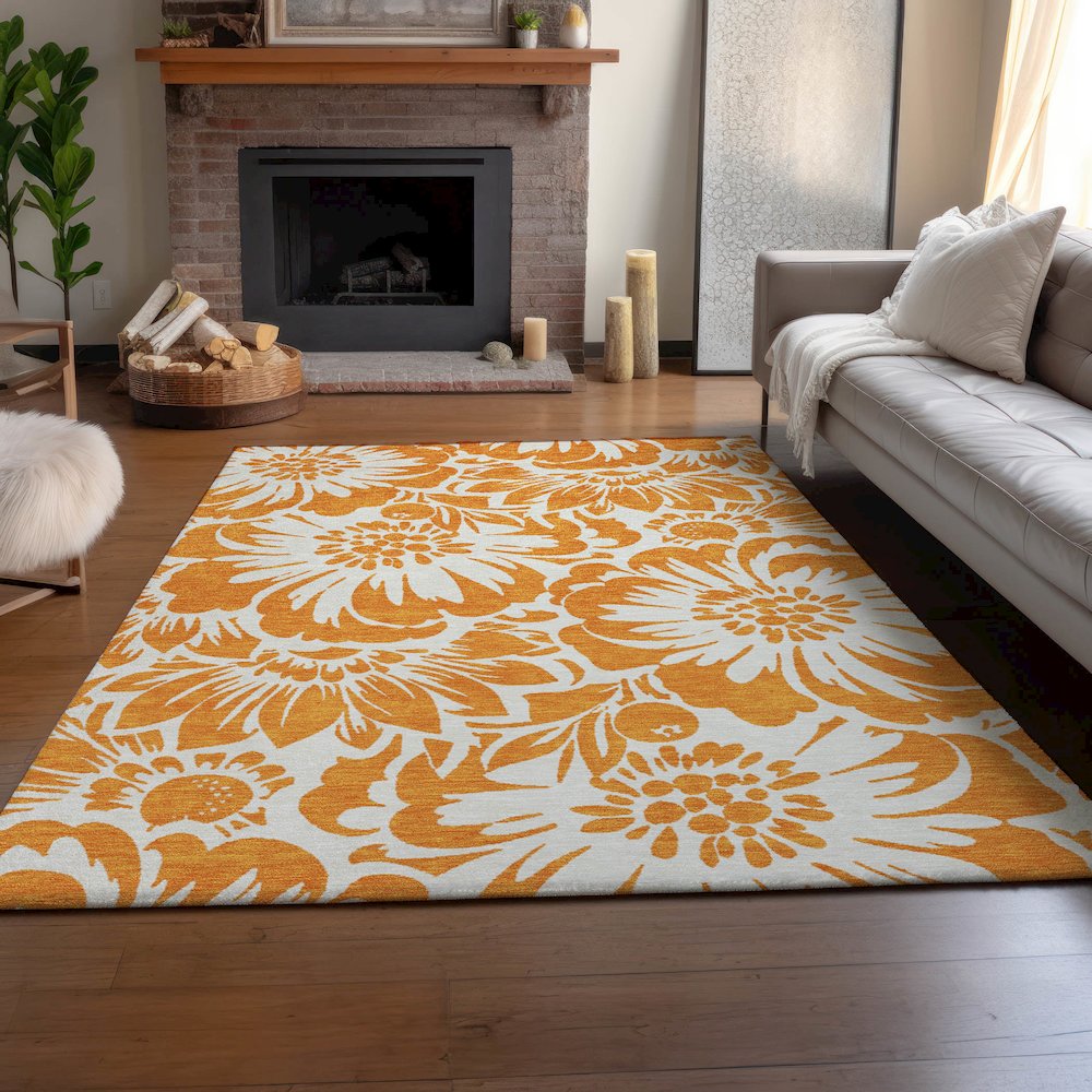Premium Machine Washable Mayfield  Orange 8' x 10' Rug. Picture 6