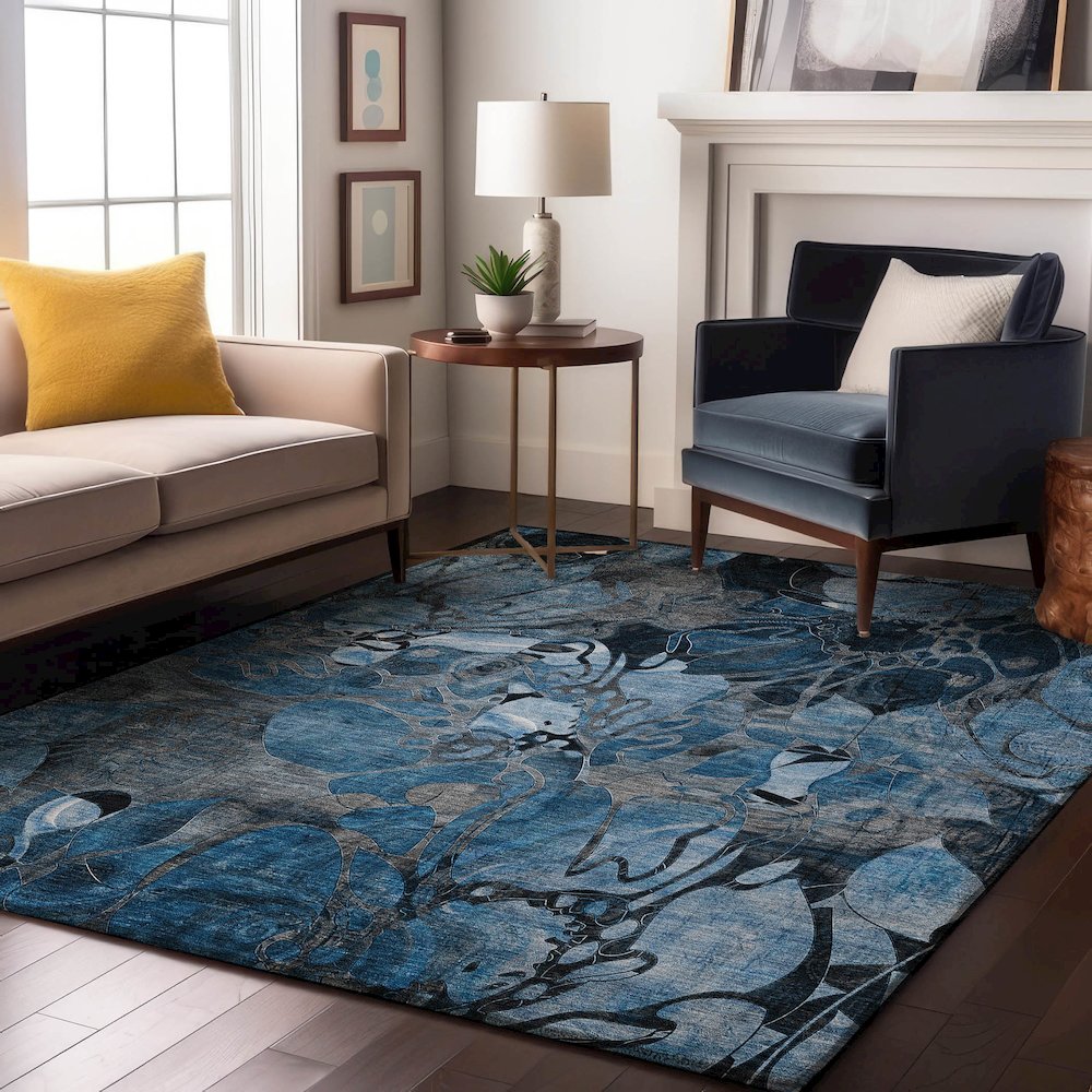 Premium Machine Washable Mayfield  Blue 8' x 10' Rug. Picture 5