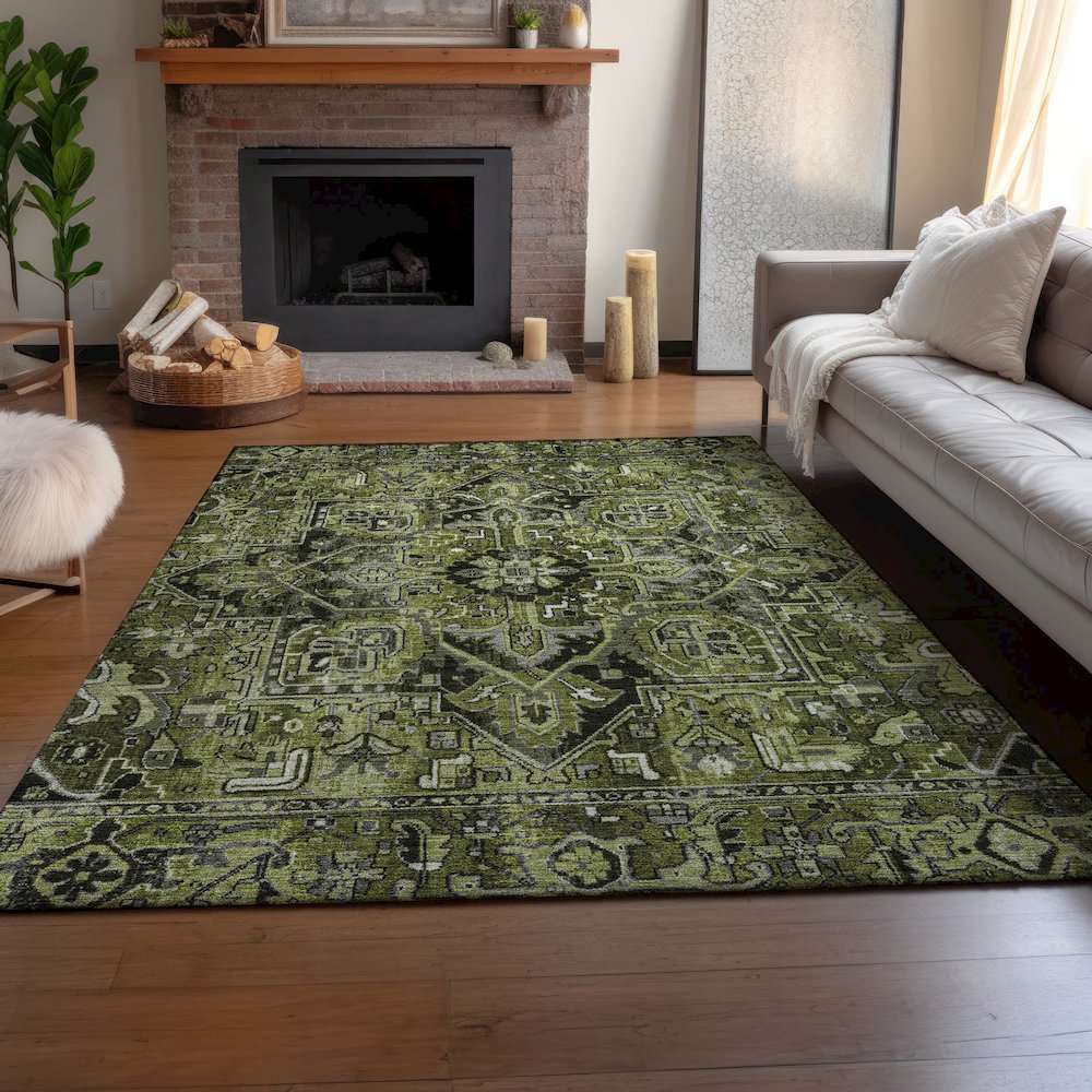 Premium Machine Washable Mayfield  Olive 8' x 10' Rug. Picture 6