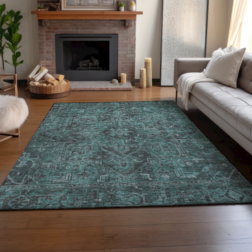 Premium Machine Washable Mayfield  Turquoise 8' x 10' Rug. Picture 6