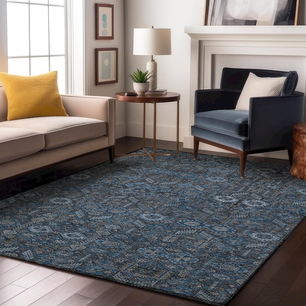 Premium Machine Washable Mayfield  Blue 8' x 10' Rug. Picture 5