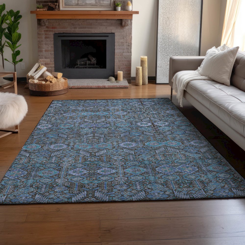 Premium Machine Washable Mayfield  Teal 8' x 10' Rug. Picture 6