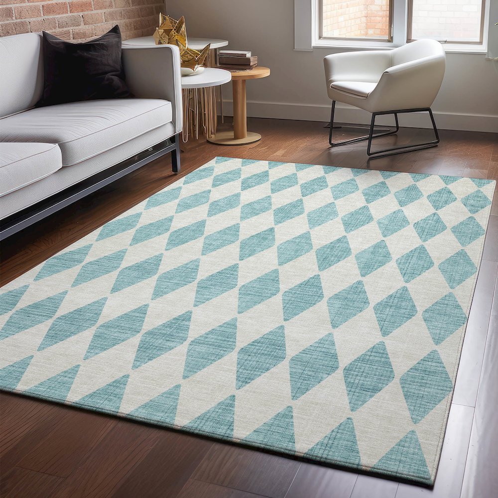 Premium Machine Washable Mayfield  Teal 8' x 10' Rug. Picture 5