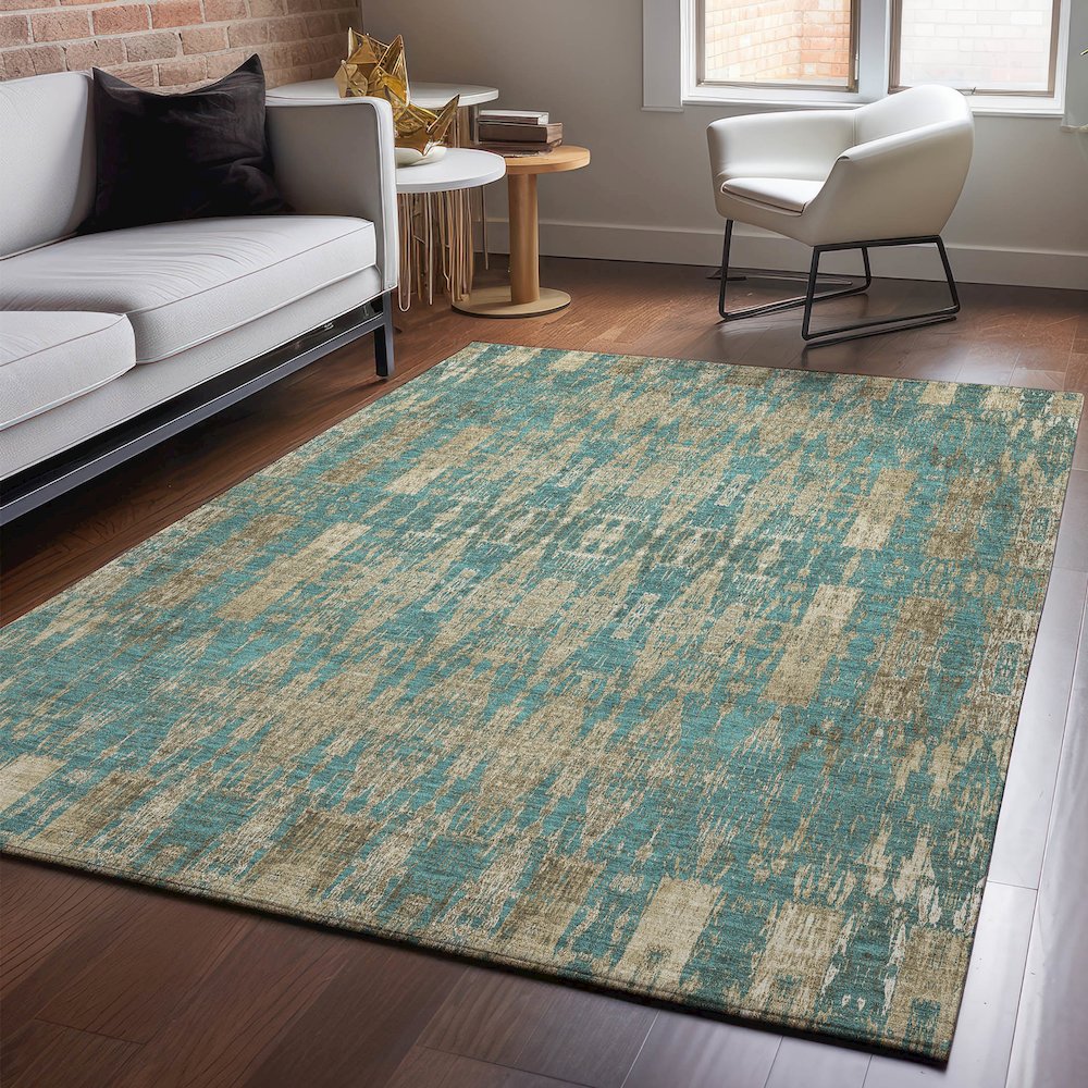 Premium Machine Washable Mayfield  Teal 8' x 10' Rug. Picture 5