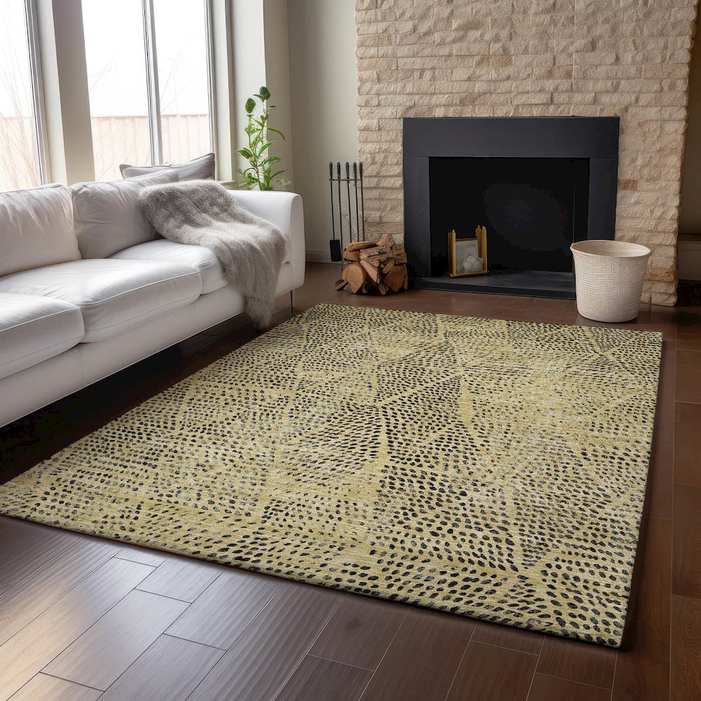 Premium Machine Washable Mayfield  Gold 8' x 10' Rug. Picture 6