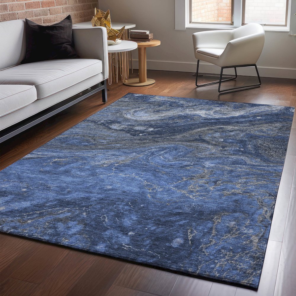 Premium Machine Washable Mayfield  Blue 8' x 10' Rug. Picture 5