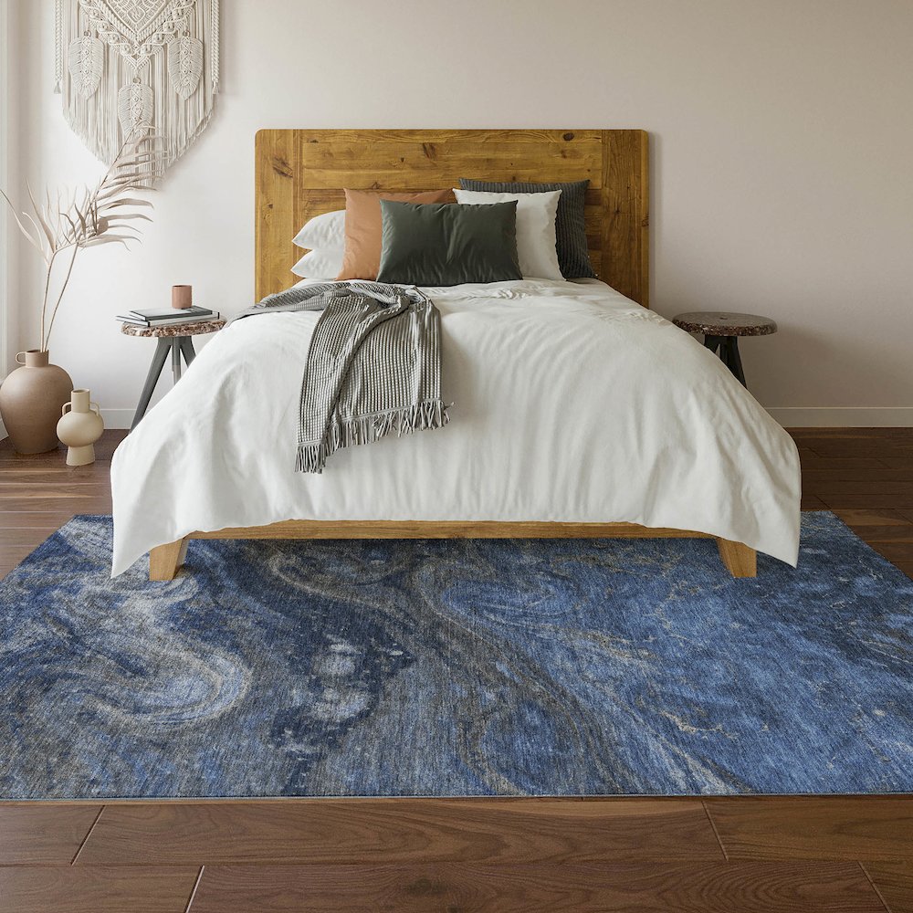 Premium Machine Washable Mayfield  Blue 8' x 10' Rug. Picture 6