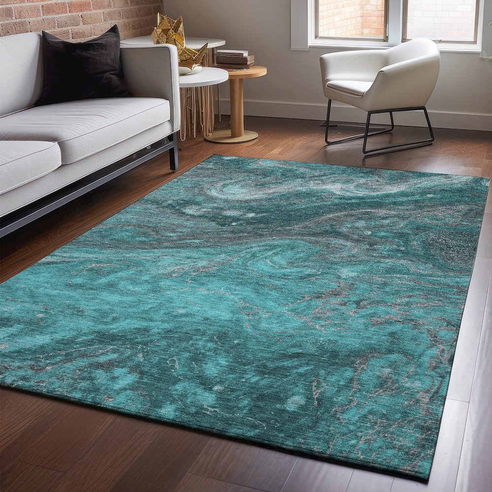 Premium Machine Washable Mayfield  Teal 8' x 10' Rug. Picture 5