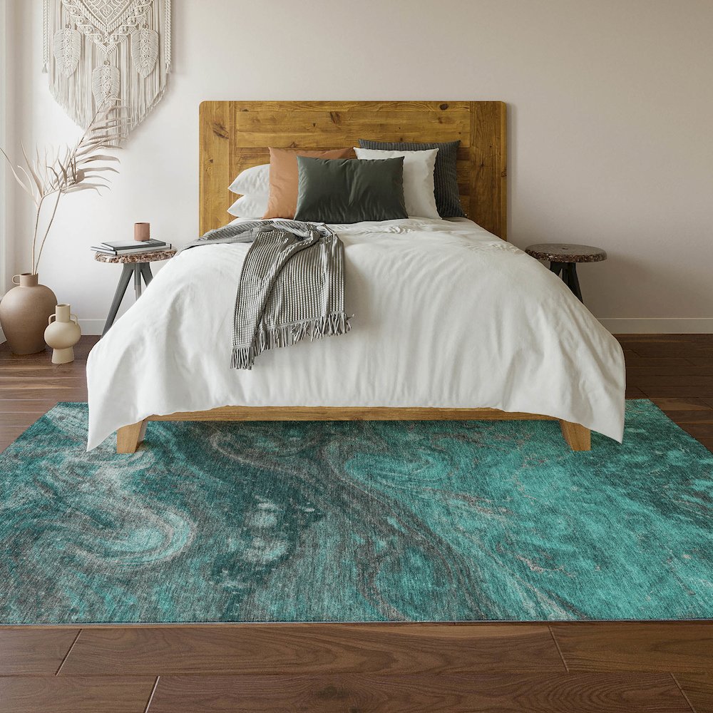 Premium Machine Washable Mayfield  Teal 8' x 10' Rug. Picture 6